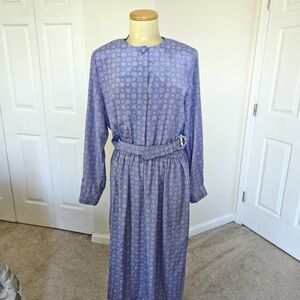 Vintage Petite Blue Belted Midi Dress | Long Sleeve Minimalist Classic